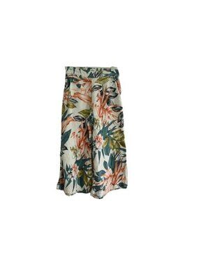 C&C California 100% Linen Floral Wide Leg High Waist Pull On Pants Sz S Boho